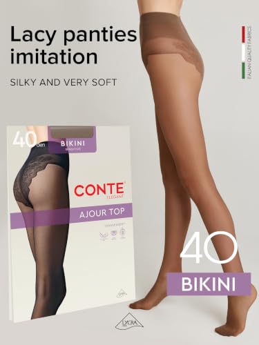 Image of Conte Women's Lace Top Patterned Panties Pantyhose Tights Bikini 40 Den