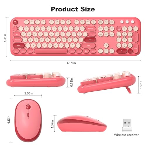 Image of KNOWSQT Wireless Keyboard and Mouse Combo - Lovely Red 2.4G Full-Sized Colorful Keyboards, Round Keycap USB Dongle Plug Play Cute Keyboards for Windows, Laptop, PC, Desktop, Mac
