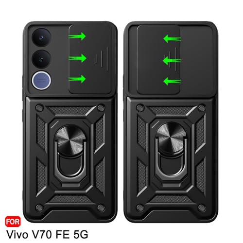 Image of TheGiftKart Tough Armor Bumper Back Cover Case for Vivo V70 FE 5G | Kickstand & Ring Holder | 360 Degree Protection Back Cover Case for Vivo V70 FE 5G (PC & TPU, Sliding Camera Cover, Black)