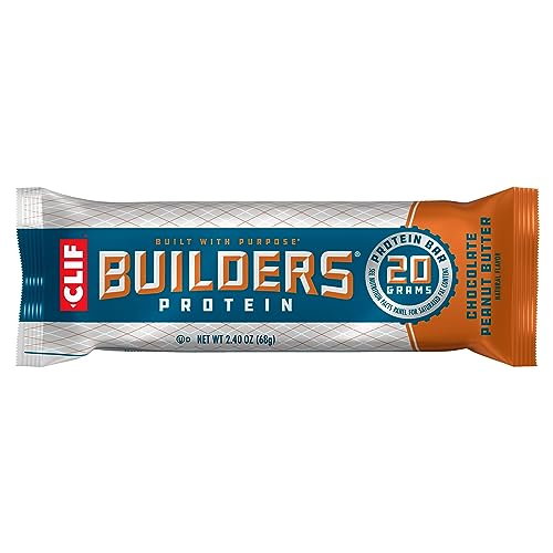 CLIF BUILDERS Protein Bar - Chocolate Peanut Butter Flavor - 20g Plant Based Protein - Gluten Free - Non-GMO - Low Glycemic - No Artificial Sweeteners - 2.4 oz.