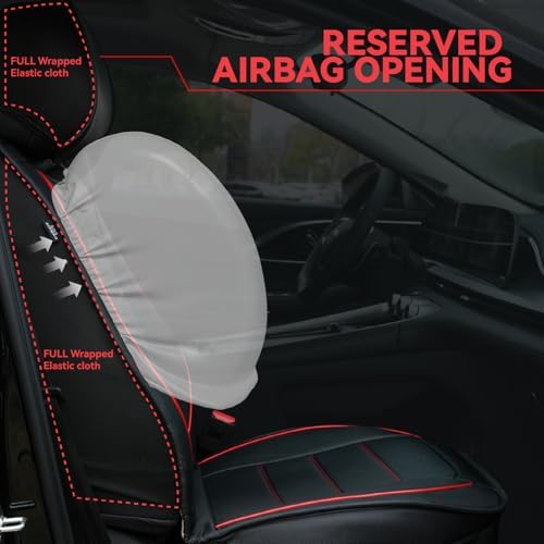 Car Full Seat Covers Fit for Nissan Rogue 2009-2026, Leather Breathable Waterproof Car Seat Cushion Accessories(5 Seats Full Set, Redline) - 2