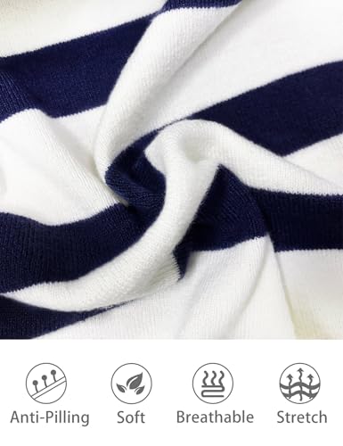 Image of Knit Coastal Stripe Pullover for Women Oversized Fit Medium Weight Sweater with Quarter Zip Neckline 2024 Fall Winter Sweater