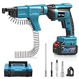 NEWTRY Akku-Trockenbauschrauber mit Magazinaufsatz für PH 15-55mm Schrauben geeignet, 2x 20V 3Ah Batterie, inkl. 100x Magazinierte Schnellbauschrauben Grobgewinde 3,9 x 35 mm