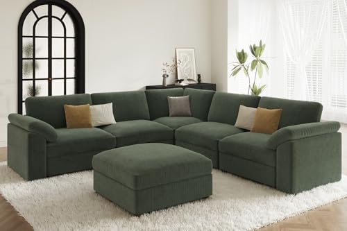 EASE MOOSE Oversized L Shape Sectional Modular Sectional Sofa,Green Extra Large Comfty Cloud Couch,Deep Seat Wide Modular Sofa for Living Room ,Removable Cover