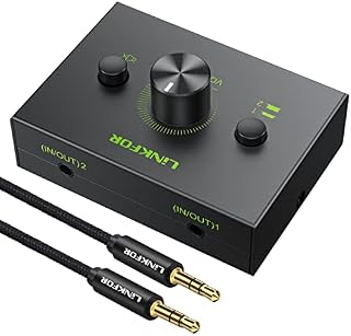 LiNKFOR 3.5mm Stereo Audio Switcher Support 1 In 2 Out or 2 In 1 Out with 3.5mm Audio Cable 2 Ports 3.5mm Audio Selector for PC Phone Laptop Headphone