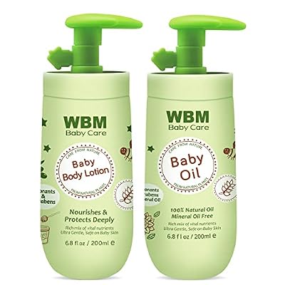 WBM Baby Oil & Baby Lotion Set For Soft and Healthy Skin Care, Moisturizing & Nourishing Newborn Essentials With 100% Natural Ingredients and Vitamin E