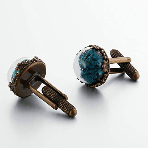 Mancuernillas para Hombre Modernas con Flores Artificiales Azules miniatura 5