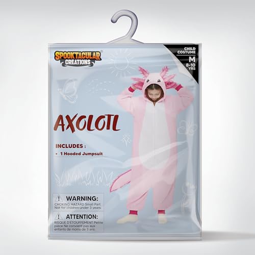 Spooktacular Creations Halloween Axolotl Costume, Kids Axolotl Costume, Pink Zip-Up Hooded Jumpsuit for Kids for Boys Girls Halloween Dress-up Cosplay Themed Parties-L - image 7