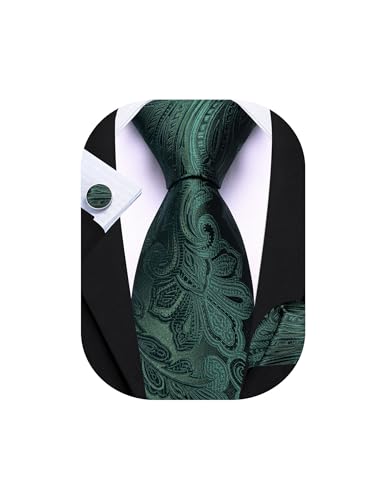 Image of Barry.Wang Men Tie Set Paisley Silk Necktie Pocket Square Cufflinks Formal Wedding Business Party