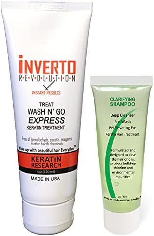 Complex Brazilian Keratin Hair Blowout Treatment Formaldehyde Free with Inverto 120ml with Clarifying Shampoo Straighten Repair and Smooth Hair by Keratin Research Keratina Brasilera