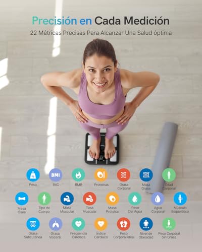 Báscula de Baño Inteligente con Gran Pantalla VA, Báscula Grasa Corporal y Muscular con 22 Métricas (Frecuencia Cardíaca, IMC), Balanza Peso Corporal Digital, Compatible iOS & Android, Máx. 180kg - imagen 3