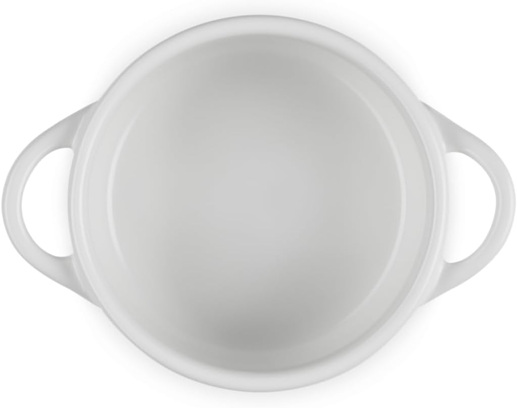 Le Creuset Stoneware Holly Collection Mini Round Cocotte, 8 Oz, White with Gold Knob