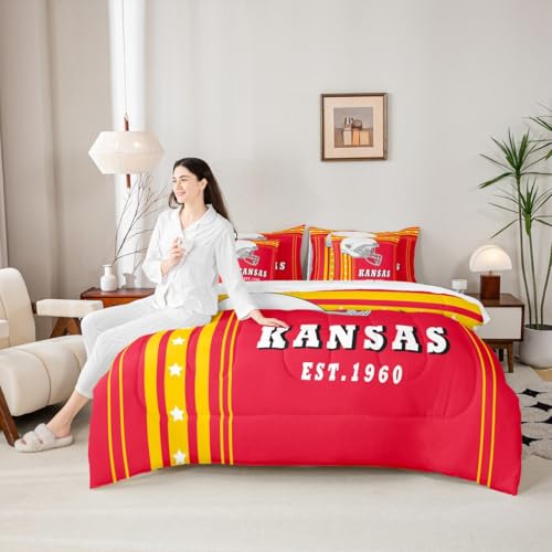 Erosebridal 7 Pcs Football Twin Comforter Sets Bed in a Bag Football Sports Game Comforter Set with Sheets (1 Comforter, 1 Flat Sheet 1 Fitted Sheet 2 Pillowcases and 2 Throw Pillow Covers) - Thumbnail 2