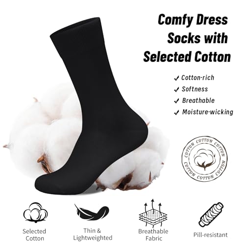 Men's Black Dress Socks Combed Cotton Thin Soft Lightweight Comfort Classic Bussiness Crew Socks for Men3
