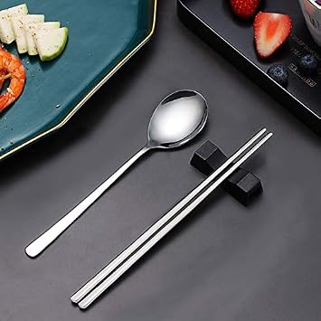 5 Pair Stainless Steel Metal Chopsticks Spoon Set + 3 Pair Korean Chopsticks Spoons and Fork Set