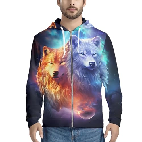 JooMeryer Mens Wolf Front Zip Up Hoodies Long Sleeve Crew Neck Casual Jacket Sweatshirts3