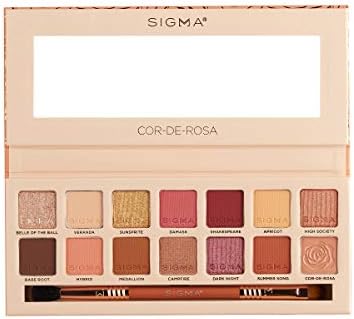 Sigma Beauty Cor-De-Rosa Eyeshadow Palette - 14 Warm Eyeshadow Shades in Matte, Shimmer and Metalic Finishes - Highly Pigmented Vegan Eye Makeup Palette - Clean Beauty Products