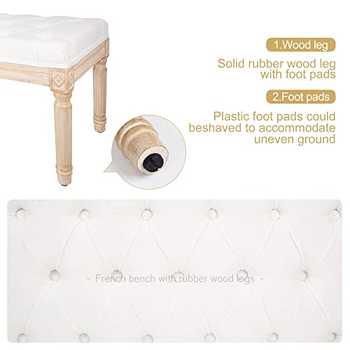 Image of Virabit Foyer Bench for Entryway,Bed Benches for Bedrooms Queen Size,Shoe Bench with Padded Seat & Rubber Wood Legs,French Upholstered Bench for Entryway /Bedroom /Dining Room /Living Room(White)