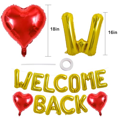 Image of TONIFUL 16 Inch Gold WELCOME BACK Foil Letter Balloons Banner Decoration