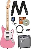 Fender Squier Sonic Mustang, Maple Fingerboard, HH Electric Guitar Bundle with Frontman 10G Amplifier, Guitar Cable, Fender Tuner, Strap, Picks, and Austin Bazaar Instructional DVD - Flash Pink