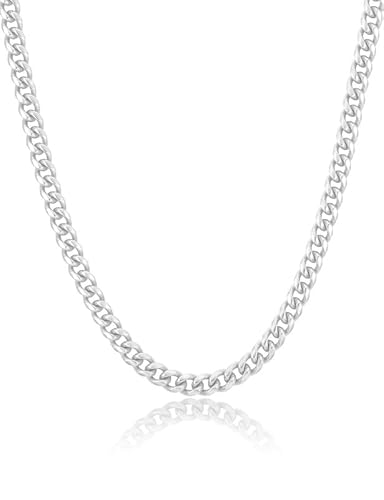 MOLAYES Solid 925 Sterling Silver 7mm Cuban Link Curb Chain Necklace for Men Women 925 Sterling Silver Chain 18 Inches Made in Italy