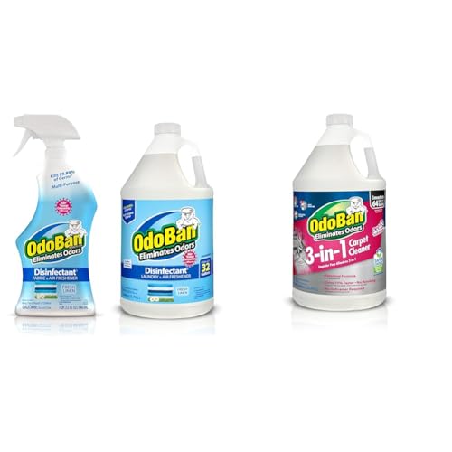 OdoBan Disinfectant and Odor Eliminator, Ready-to-Use 32 oz Spray Bottle and 1 Gallon Concentrate, Fresh Linen Scent & 3-n-1 Carpet Cleaner, 128 Fl Oz image 2