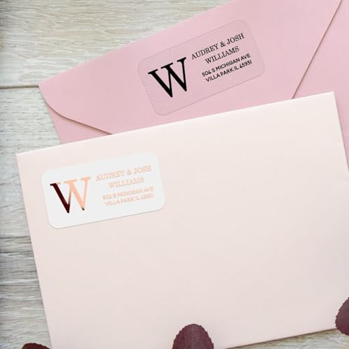 Personalized Return Address Labels with Monogram – Custom Printed Stickers with Initial and Names – Elegant Minimalist Self Adhesive Labels for Wedding Invitations & Envelopes - Thumbnail 4