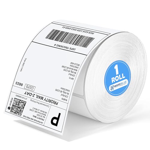 Image of MOREBLUE 4x6 Direct Thermal Label 70gsm (400 Labels Roll), Premium Self-Adhesive Strong Sticky Labels, Jam-Free Smudge-Proof Thermal Printer Labels for Courier & Online Sellers 1Roll