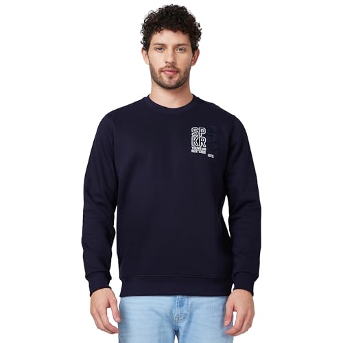 Image of Spykar Blended Slim Fit Round Neck Full Sleeve Sweatshirt for Men