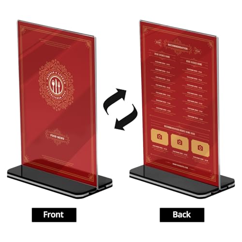 QWORK® 6 Stück A6 Acryl Tischaufsteller mit Solide Sockel, Doppelseitiger Acryl-Ausstellungsständer für Büro Restaurant Cafe Shop Hochzeit