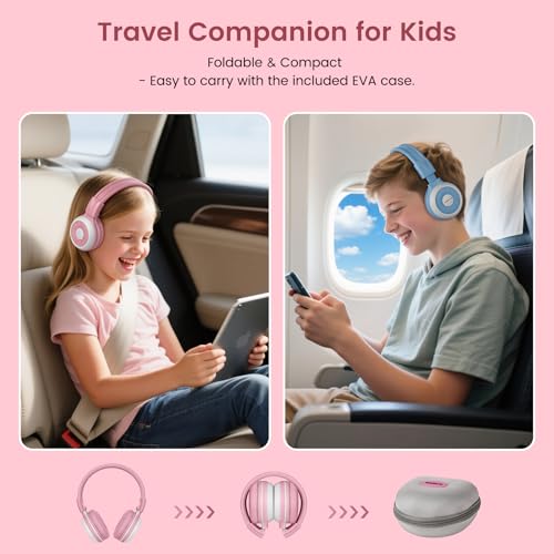 Image of SIMOLIO Manyshare Kids Bluetooth Headphones with Case & Mic for School | Share Audio with 100+ Headphones for Classes, Trips & Family Fun, Foldable & Durable for Phones, Tablets & Group Listening