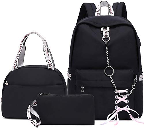 Hey Yoo School Backpacks for Girls Backpack with Lunch Box Teen Girl Bookbag Set School Backpack for Girls (Black) by Hey Yoo - Used condition - US$19.09