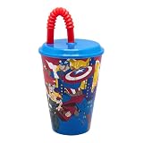 Stor Bicchiere Bambini con Coperchio e Cannuccia Avengers 430ml - Bicchiere Riutilizzabile in Plastica Resistente - Anti-Goccia