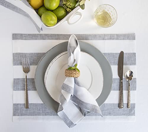 Solino Home Linen Placemats 14 X 19 Inch – 100% Pure Linen Set Of 4 Tablemats Grey And White – Cabana Stripe Placemats For Spring, Summer, Dining – Handcrafted From European Flax #TOP1