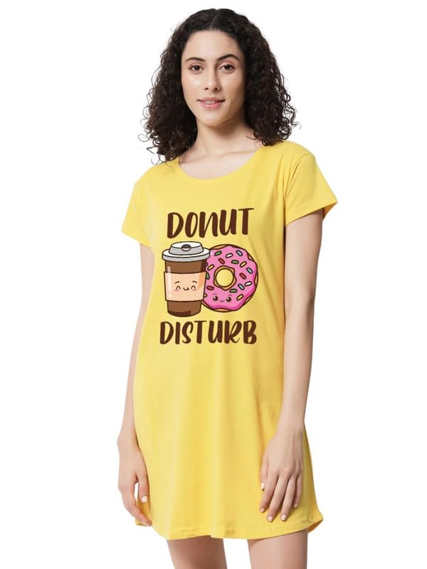 Image of Fflirtygo Women's Cotton Nighty | Printed Knee Length Night Gown |Relaxed Fit Nightwear |Short Nightdress| Long T-Shirt | Sleepwear & Casual Wear Nighty (Pack of 2)