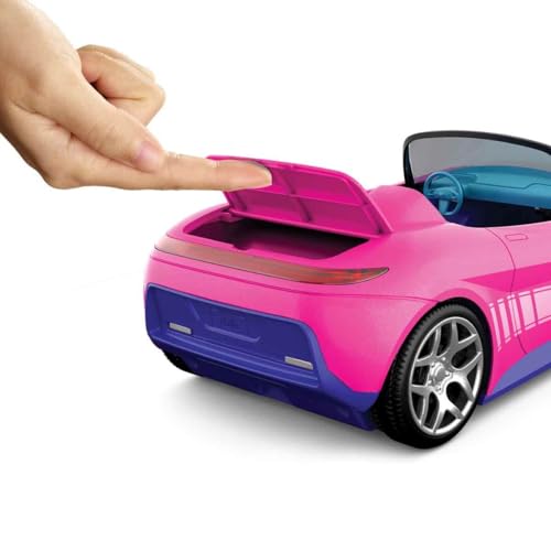 Hot Wheels Barbie Spielzeugauto, ferngesteuertes pinkfarbenes Cabrio, Platz für 2 Barbie-Puppen und Kofferraum lässt sich zum Aufbewahren von Zubehör öffnen, JBH05