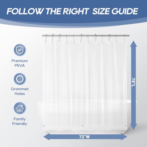 Image of downluxe Clear Shower Curtain Liner with Magnets, Clear Shower Liner, 72 inch W x 78 inch L Lightweight Shower Curtains for Bathroom