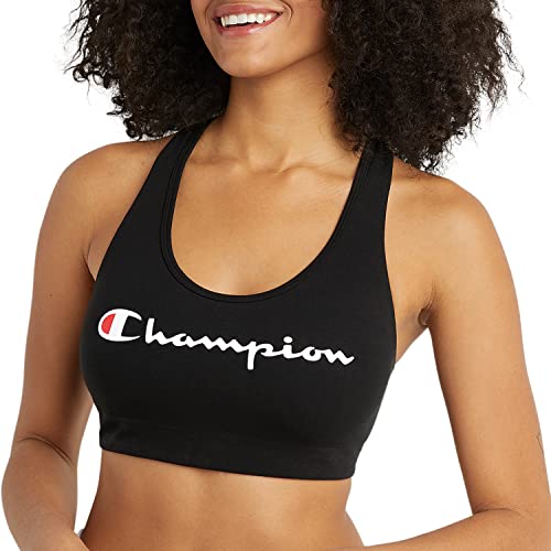Champion, Authentic, Moderate Support, Classic Sports Bra for Women (Plus, Black Color Script, X-Small -  B2304G586JYA-001