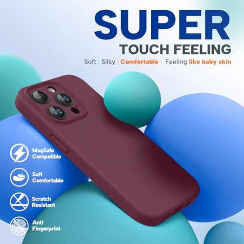Image of Miracase Magnetic for iPhone 15 Pro Case, [Soft Anti-Scratch Microfiber Lining], Compatible with MagSafe, Liquid Silicone Shockproof Drop Protection Phone Case for 15 Pro, Wine Red