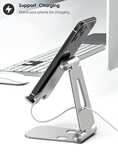 Ktrio Adjustable Cell Phone Stand, Aluminum Phone Stand For Desk, Foldable Phone Holder Compatible With Iphone 13 Pro Max 11 12 Xr 8 7 Se, Pad, Tablet, Smartphone - Silver #TOP1
