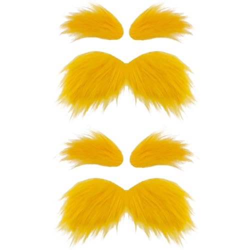 2 Sets Yellow Mustache and Eyebrows,Halloween Self Adhesive Faux Beard Set,Fake Novelty Cosplay Costume Accessories for Halloween Christmas Party,Adult,Kids