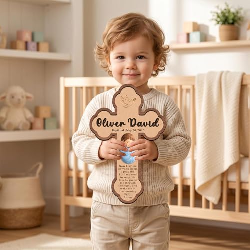 Image of Personalized Baptism Cross Wood Sign, Wooden Sign Baptism Gifts For Baby, Christening Gifts Crosses For Children, Baptized Cross Sign, Dedication Gift, Gift For Baby Boy /Girl - A9