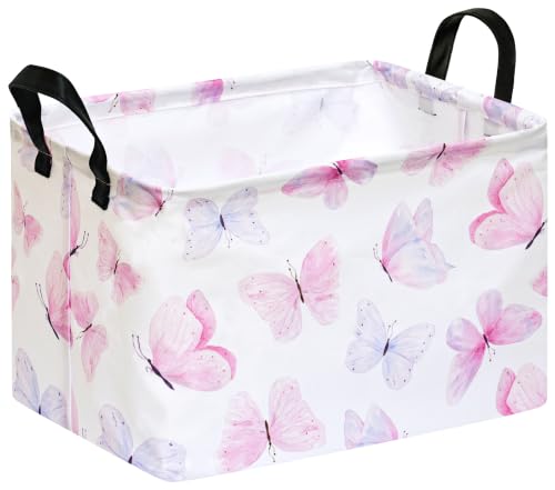 Image of Kids Gift Shelf Nursery Storage Basket Laundry Hamper Storage Box and Bins for Home Clothes with Handles (Butterfly)