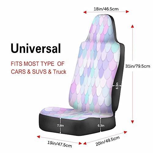 Pehede Vehicle Seat Cover Cute Mermaid Princess Scales Pattern Multicolor Backdrop With Rainbow Scales Stylish Front Seat Covers Protectors For Cars Suv Truck Van 2Pcs #TOP4