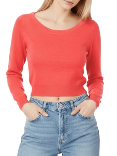 Image of Women's Crop Top Stretch Sweater - Long Sleeve Slim Bodycon Crewneck Casual Basic Solid Cropped Knit Pullover Top