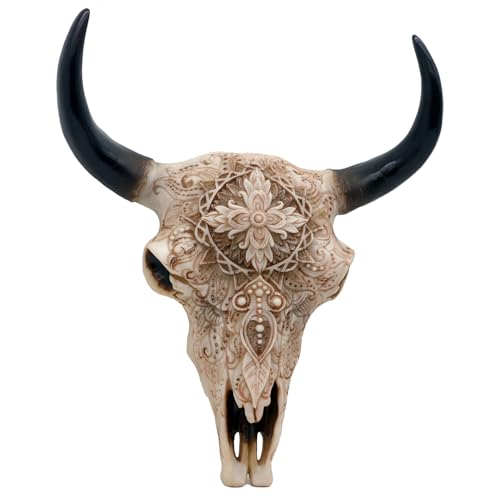 Alikiki BW2320 Boho Cow Skull Decor - 9.3 Inch L Faux Bull Skull Wall Handing Resin Animal Steer Head Skull Ornament Western Bohemia Room Ideas Decorations thumb #8