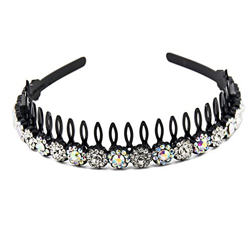 Yeshan Plastic Teeth Comb Headband,Rhinestone and Crystal Hairband Hair Hoop for Lady Girls Women,White