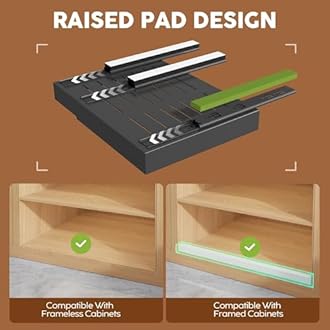 Seinloes 4Pack Expandable Pull Out Cabinet Organizer 21"Deep With Raising Pad for Framed Cabinets,Slide Out Drawers with 4pcs Divider Racks,Roll Out Shelves Adhesive,Adjustable Width 12.05"-20.4"Black
