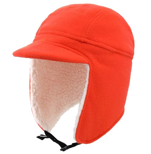 Decentron Gorros de invierno cálidos de forro polar para hombre, con visera, a prueba de viento, con orejeras, para exteriores, térmica, con, naranja, Talla única