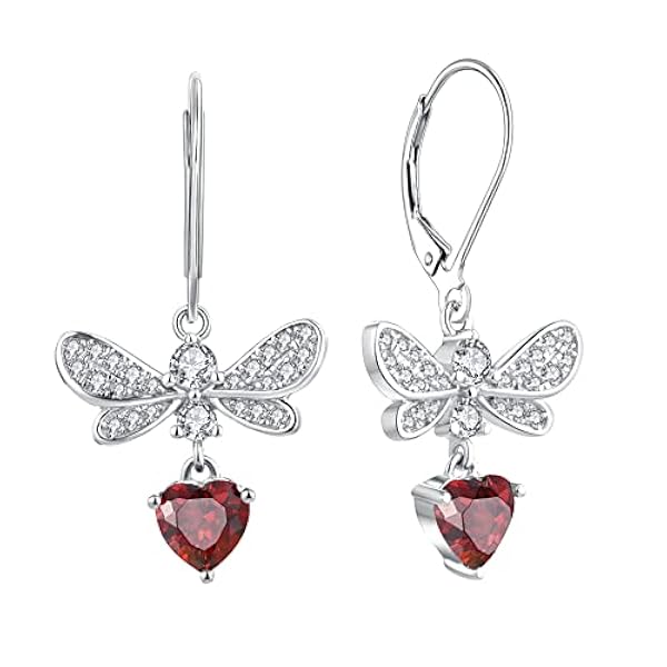 JO WISDOM Mujer Pendientes Plata de ley 925,Pendientes Mariposa con 6 * 6 mm Corazón 3A Circonita